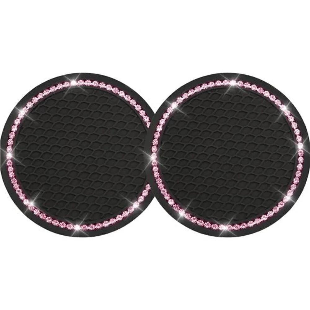 Car Cup Coaster Pink Black Bling Vehicle 2 Pack Rhinestone Universal Insert